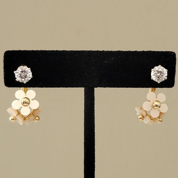 Earrings Floral Crystal Gold Tone Wear 2 Ways Earrings #1100 - Picture 7 of 10